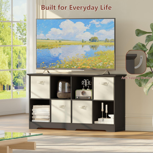 8 Cube Storage Organizer with 4 Fabric Drawers and Removable Shelves — Modular Cube Bookshelf for Bedroom, Living Room, or Home Office, Short Cube Bookcase for Toys, Decor,Black
