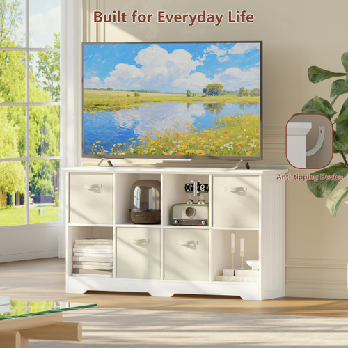 8 Cube Storage Organizer with 4 Fabric Drawers and Removable Shelves — Modular Cube Bookshelf for Bedroom, Living Room, or Home Office, Short Cube Bookcase for Toys, Decor,White