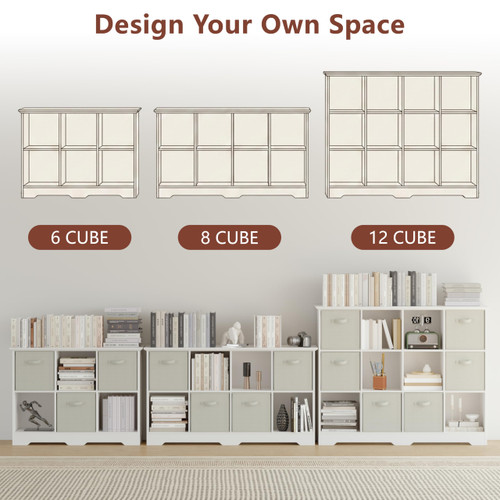 8 Cube Storage Organizer with 4 Fabric Drawers and Removable Shelves — Modular Cube Bookshelf for Bedroom, Living Room, or Home Office, Short Cube Bookcase for Toys, Decor,White