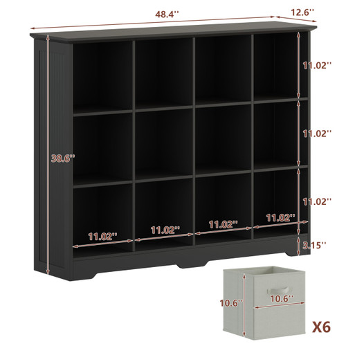 12 Cube Storage Organizer with 6 Fabric Drawers and Removable Shelves — Modular Cube Bookshelf for Bedroom, Living Room, or Home Office, Short Cube Bookcase for Toys, Decor, Black