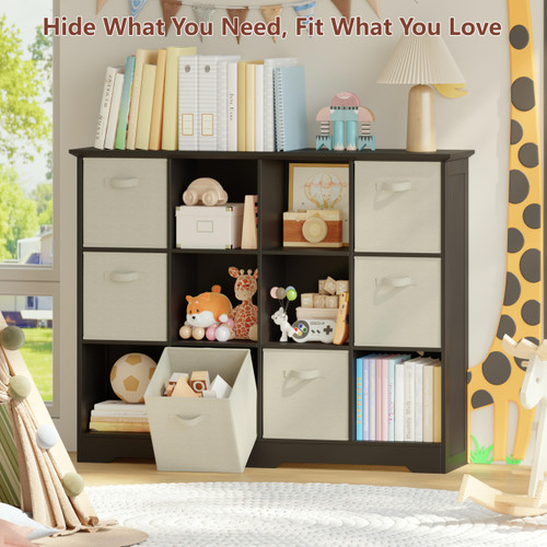 12 Cube Storage Organizer with 6 Fabric Drawers and Removable Shelves — Modular Cube Bookshelf for Bedroom, Living Room, or Home Office, Short Cube Bookcase for Toys, Decor, Black