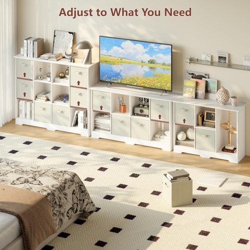 12 Cube Storage Organizer with 6 Fabric Drawers and Removable Shelves — Modular Cube Bookshelf for Bedroom, Living Room, or Home Office, Short Cube Bookcase for Toys, Decor,White