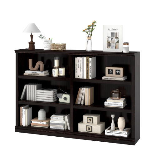 64" W Double Wide Open Shelf Bookcase, 3 Tiers 6 Storage Cube Book Shelf