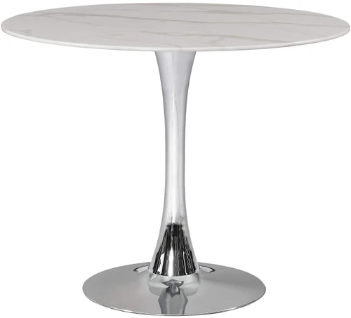 972-T Holly Collection Modern | Contemporary Round Dining Table with Faux Marble Table Top and Rich Chrome Base, 36" W x 36" D x 29.5" H
