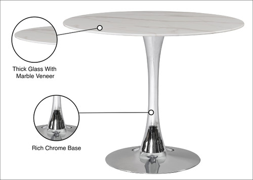 972-T Holly Collection Modern | Contemporary Round Dining Table with Faux Marble Table Top and Rich Chrome Base, 36" W x 36" D x 29.5" H