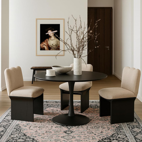 914Black-T Holly Collection Mid-Century Modern Dining Table with Rich Black Finish, Solid Wood, Oak Veneer, 36" W x 36" D x 30" H, Black