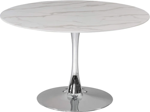 976-T Holly Collection Modern | Contemporary Round Dining Table with Faux Marble Table Top and Rich Chrome Base, 48" W x 48" D x 29.5" H