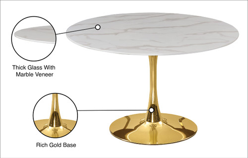 975-T Holly Collection Modern | Contemporary Round Dining Table with Faux Marble Table Top and Rich Gold Base, 48" W x 48" D x 29.5" H