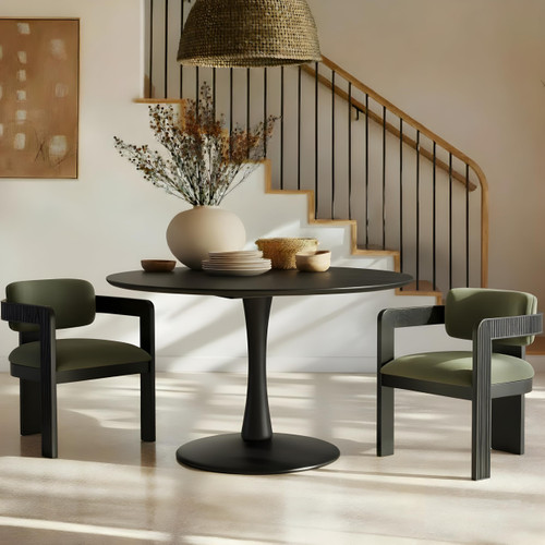 915Black-T Holly Collection Mid-Century Modern Dining Table with Rich Black Finish, Solid Wood, Oak Veneer, 48" W x 48" D x 30" H, Black