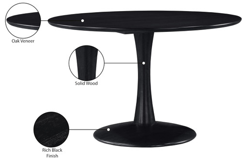 915Black-T Holly Collection Mid-Century Modern Dining Table with Rich Black Finish, Solid Wood, Oak Veneer, 48" W x 48" D x 30" H, Black