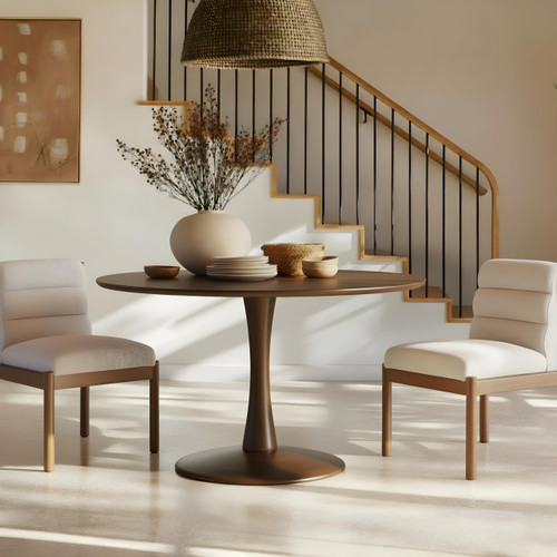 915Brown-T Holly Collection Mid-Century Modern Dining Table with Rich Brown Finish, Solid Wood, Oak Veneer, 48" W x 48" D x 30" H, Brown