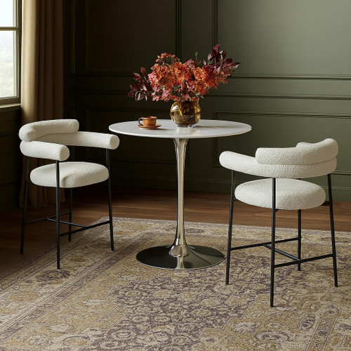 927-T Holly Collection Modern | Contemporary Counter Height Table,10MM Thick Glass with Marble Veneer, 36" Round Faux Marble, Rich Chrome Base, 36" W x 36" D x 36" H, Chrome