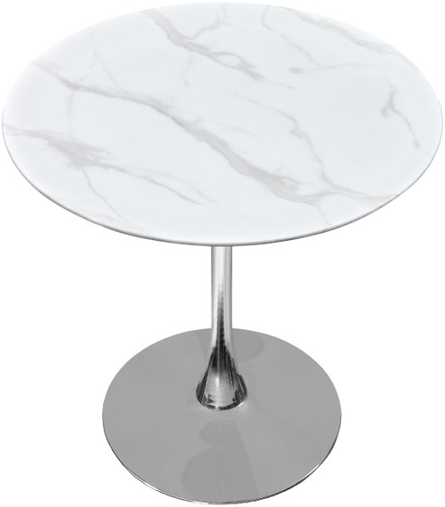 927-T Holly Collection Modern | Contemporary Counter Height Table,10MM Thick Glass with Marble Veneer, 36" Round Faux Marble, Rich Chrome Base, 36" W x 36" D x 36" H, Chrome