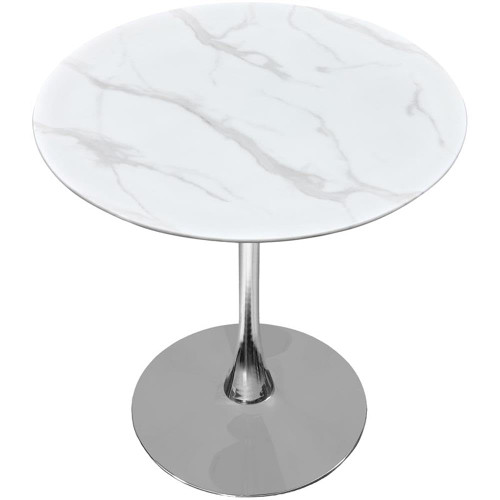 927-T Holly Collection Modern | Contemporary Counter Height Table,10MM Thick Glass with Marble Veneer, 36" Round Faux Marble, Rich Chrome Base, 36" W x 36" D x 36" H, Chrome