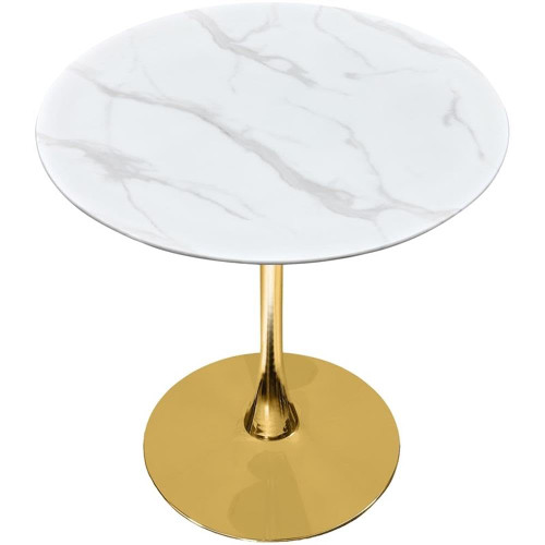 926-T Holly Collection Modern | Contemporary Counter Height Table,10MM Thick Glass with Marble Veneer, 36" Round Faux Marble, Rich Gold Base, 36" W x 36" D x 36" H, Gold
