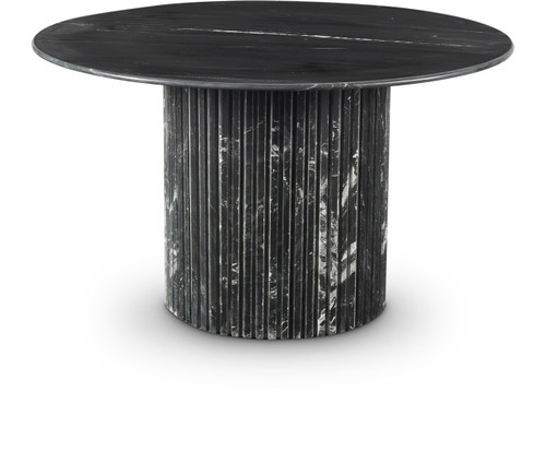 Dining Table with Handcrafted Genuine Marble, Black Marble with White Veining, 48" W x 48" D x 30" H, Black