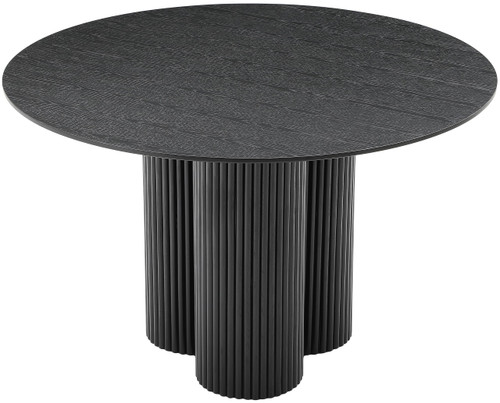 Mid-Century Modern Dining Table with Black Oak Veneer 48" Top, Solid Wood Fluted Base, 48" W x 48" D x 30" H, Black