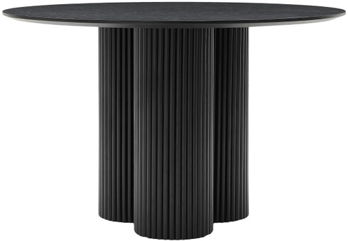 Mid-Century Modern Dining Table with Black Oak Veneer 48" Top, Solid Wood Fluted Base, 48" W x 48" D x 30" H, Black