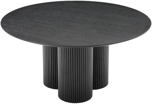 Mid-Century Modern Dining Table with Black Oak Veneer 60" Top, Solid Wood Fluted Base, 60" W x 60" D x 30" H, Black
