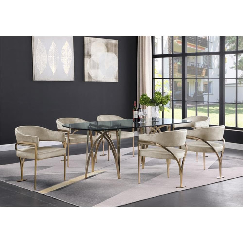 Dining Table with 15MM Thick Glass, 87" W x 39.5" D x 30" H, Gold