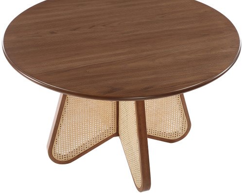 Butterfly Collection Mid-Century Modern Dining Table with Solid Wood Walnut Finish, Natural Cane, 48" W x 48" D x 30" H, Walnut