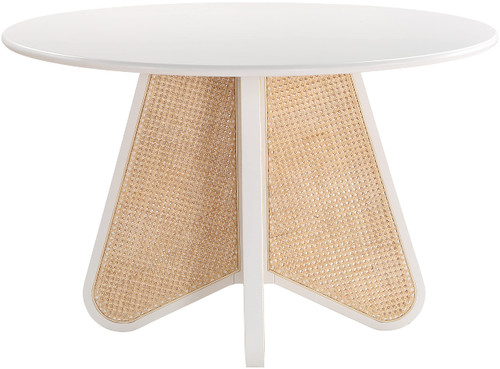 Butterfly Collection Mid-Century Modern Dining Table with Solid Wood White Finish, Natural Cane, 48" W x 48" D x 30" H, White