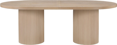Mid-Century Modern Solid Wood White Oak Veneer Dining Table, Oval Design, Fluted Bases, 2 Leaves Included, 90"/106.5"/123" W x 47.5" D x 31" H, White