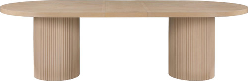 Mid-Century Modern Solid Wood White Oak Veneer Dining Table, Oval Design, Fluted Bases, 2 Leaves Included, 90"/106.5"/123" W x 47.5" D x 31" H, White