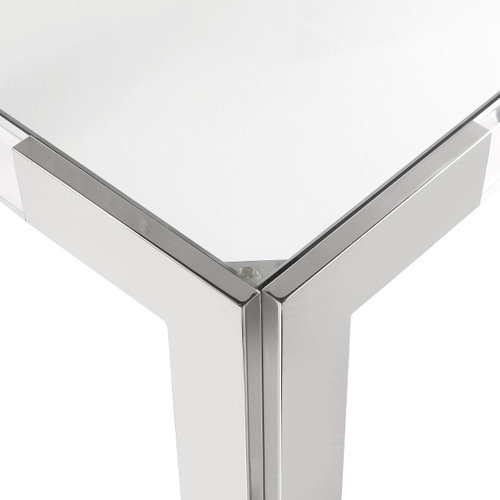 Dining/Game Table with Rich Chrome Stainless Steel and Acrylic, Glass Top, 38" W x 38" D x 30" H, Chrome