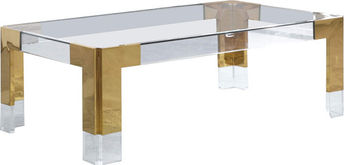 Stainless Steel & Acrylic Glass Top Dining Table, 60" W x 36" D x 29.5" H, Gold