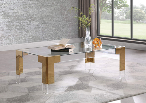 Stainless Steel & Acrylic Glass Top Dining Table, 60" W x 36" D x 29.5" H, Gold