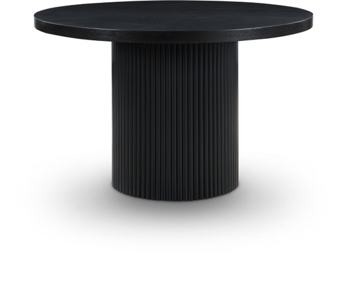 Mid-Century Modern Dining Table, Solid Wood Base, Black Finish Oak Wood Veneer MDF Top, Round Top, Fluted Base, 48" W x 48" D x 31" H, Black