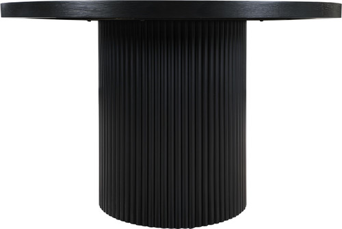 Mid-Century Modern Dining Table, Solid Wood Base, Black Finish Oak Wood Veneer MDF Top, Round Top, Fluted Base, 48" W x 48" D x 31" H, Black