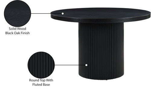 Mid-Century Modern Dining Table, Solid Wood Base, Black Finish Oak Wood Veneer MDF Top, Round Top, Fluted Base, 48" W x 48" D x 31" H, Black