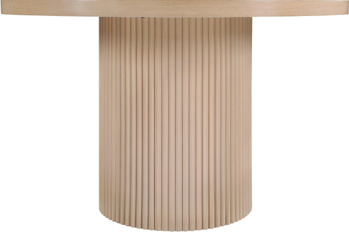 Mid-Century Modern Dining Table, Solid Wood Base, Natural Finish Oak Wood Veneer MDF Top, Round Top, Fluted Base, 48" W X 48" D X 31" H, Oak