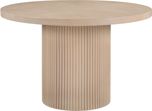 Mid-Century Modern Dining Table, Solid Wood Base, Natural Finish Oak Wood Veneer MDF Top, Round Top, Fluted Base, 48" W X 48" D X 31" H, Oak