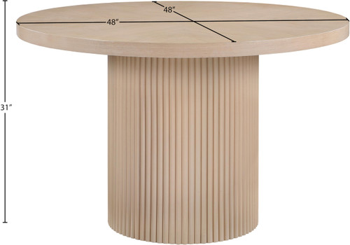 Mid-Century Modern Dining Table, Solid Wood Base, Natural Finish Oak Wood Veneer MDF Top, Round Top, Fluted Base, 48" W X 48" D X 31" H, Oak
