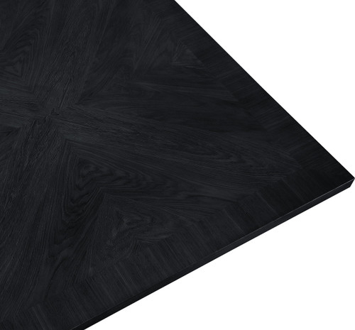 Mid-Century Modern Dining Table, Solid Wood Base, Black Finish Oak Wood Veneer MDF Top, Square Top, Fluted Base, 54" W x 54" D x 31" H, Black