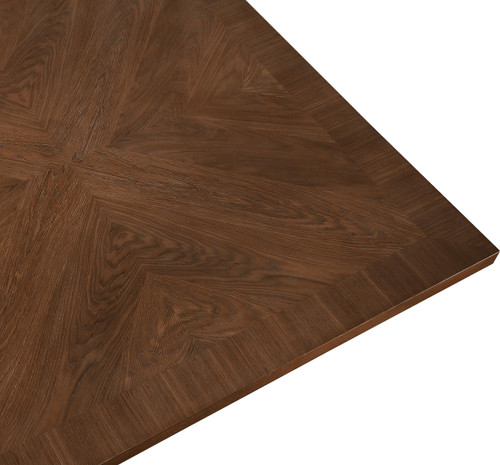 Mid-Century Modern Dining Table, Solid Wood Base, Brown Finish Oak Wood Veneer MDF Top, Square Top, Fluted Base, 54" W x 54" D x 31" H, Brown