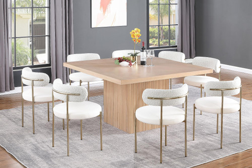 Mid-Century Modern Dining Table, Solid Wood Base, Natural Finish Oak Wood Veneer MDF Top, Square Top, Fluted Base, 54" W x 54" D x 31" H, Oak