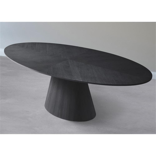 Mid-Century Modern Oval Dining Table with Oak Wood Veneer in a Black Finish, 90" W x 43.5" D x 30" H, Black