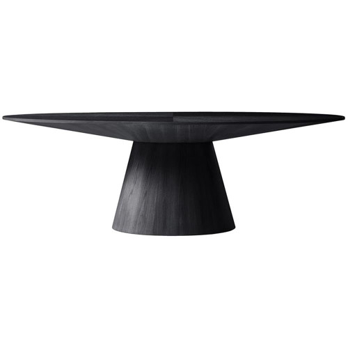 Mid-Century Modern Oval Dining Table with Oak Wood Veneer in a Black Finish, 90" W x 43.5" D x 30" H, Black