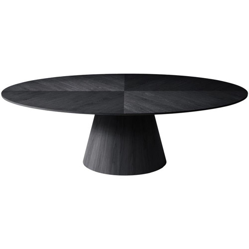 Mid-Century Modern Oval Dining Table with Oak Wood Veneer in a Black Finish, 90" W x 43.5" D x 30" H, Black