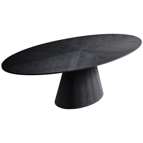 Mid-Century Modern Oval Dining Table with Oak Wood Veneer in a Black Finish, 90" W x 43.5" D x 30" H, Black