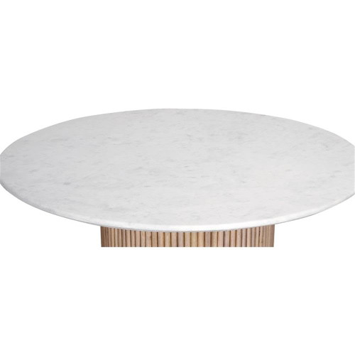 Dining Table with Natural White Oak Finish, Solid Mango Wood Base, Genuine Marble Top, Fluted Wood, 47" W x 47" D x 30" H, Natural