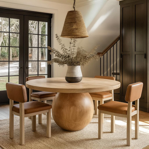 Mid Century Modern Solid Acacia Wood Dining Table, 52" W x 52" D x 30" H