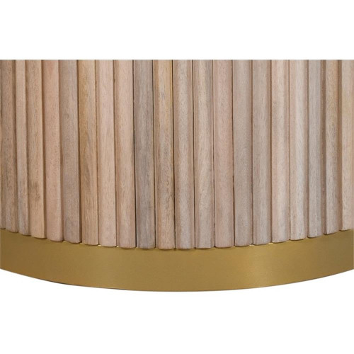 Dining Table with White Oak Finish, Solid Mango Wood, Brushed Gold Base, Fluted Wood, 48" W x 48" D x 30" H, Natural
