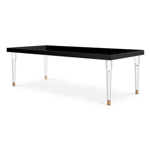 Dining Table with Black Lacquer Dining Table, Rich Acrylic Legs, 94.5" W x 43.5" D x 30" H, Black