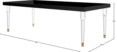 Dining Table with Black Lacquer Dining Table, Rich Acrylic Legs, 94.5" W x 43.5" D x 30" H, Black