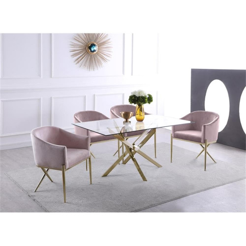 Tempered Glass Top Dining Table with Durable Metal Base, 60" W x 36" D x 30" H, Gold Finish
